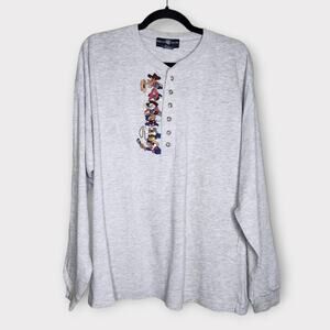 Vintage 1995 Warner Bros Looney Tunes Embroidered Henley Shirt Men’s Large